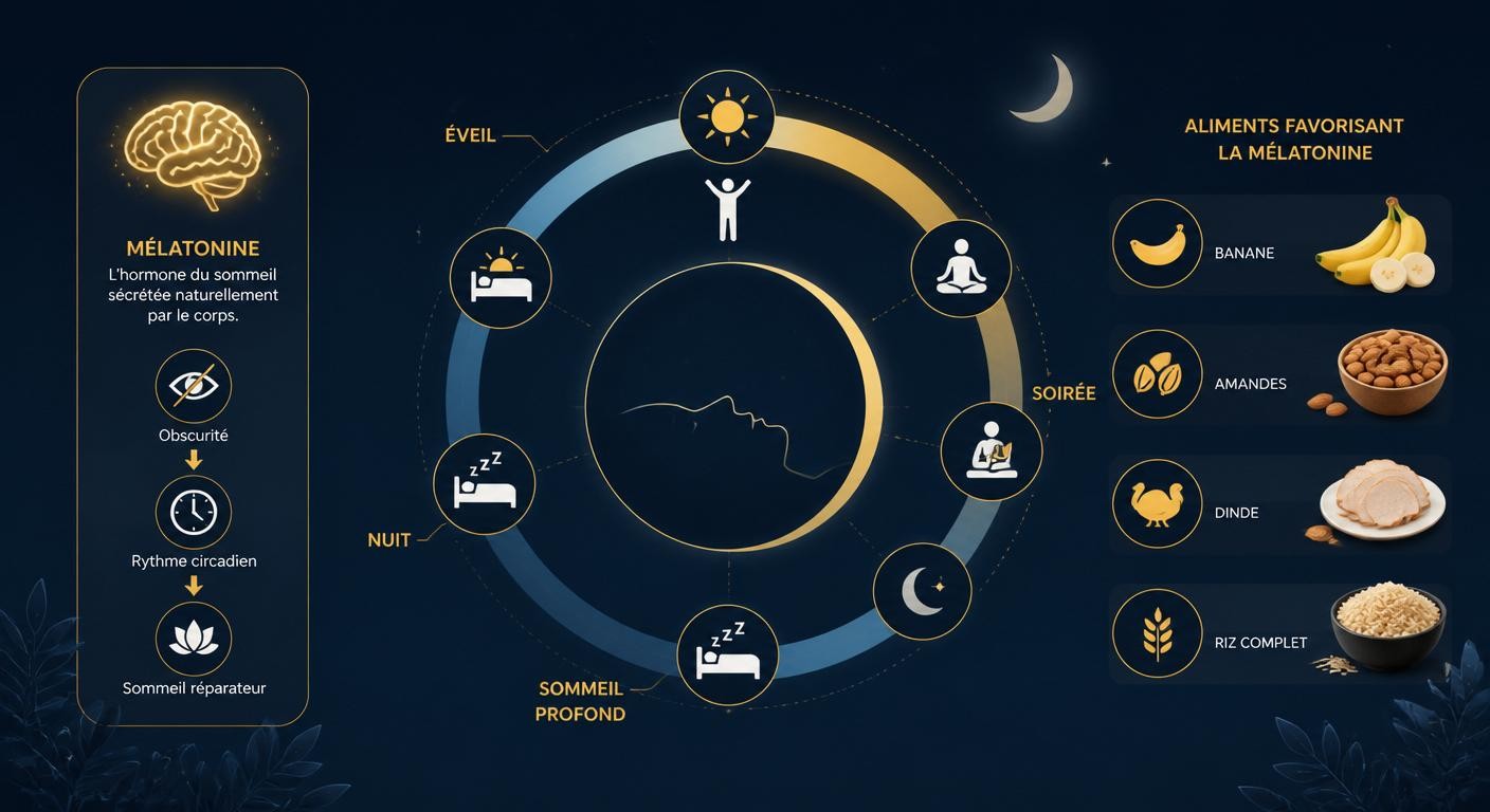 Infographie des aliments favorisant un sommeil réparateur au dîner