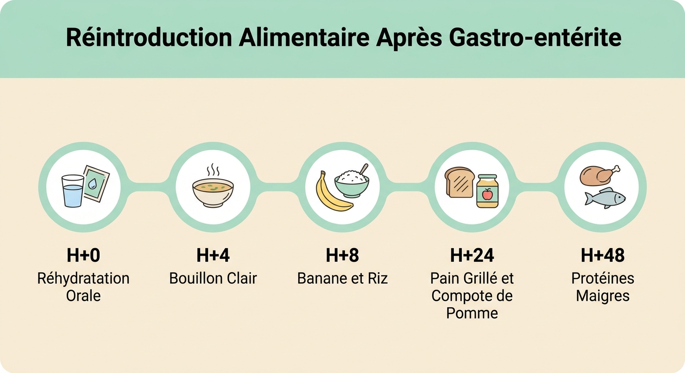 Infographie de la chronologie de reprise alimentaire après gastro-entérite