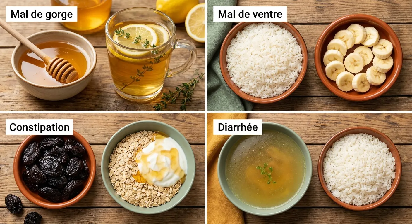 Infographie des aliments réconfortants par symptôme digestif