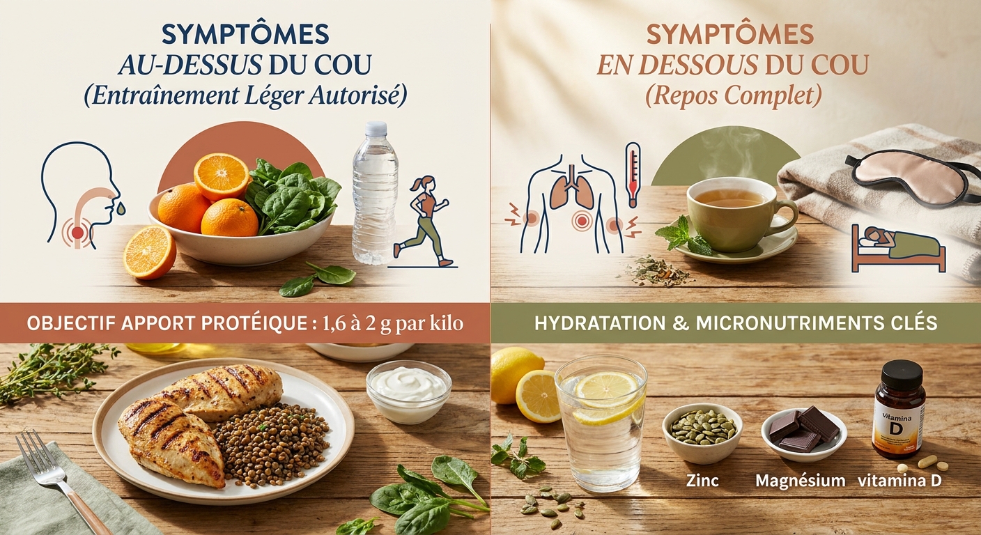 Infographie de la nutrition adaptée au sportif pendant une maladie