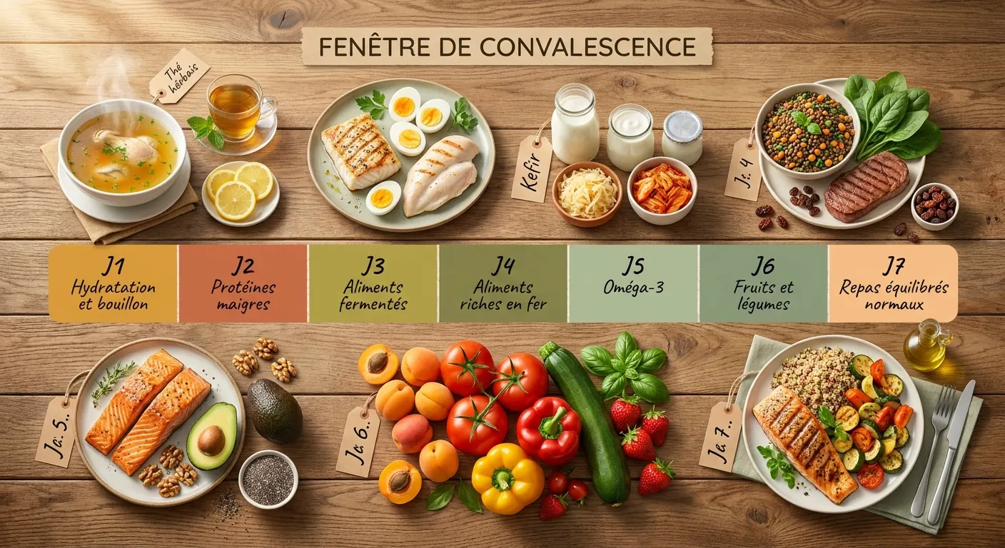 Infographie d'une fenêtre de convalescence sur 7 jours après maladie