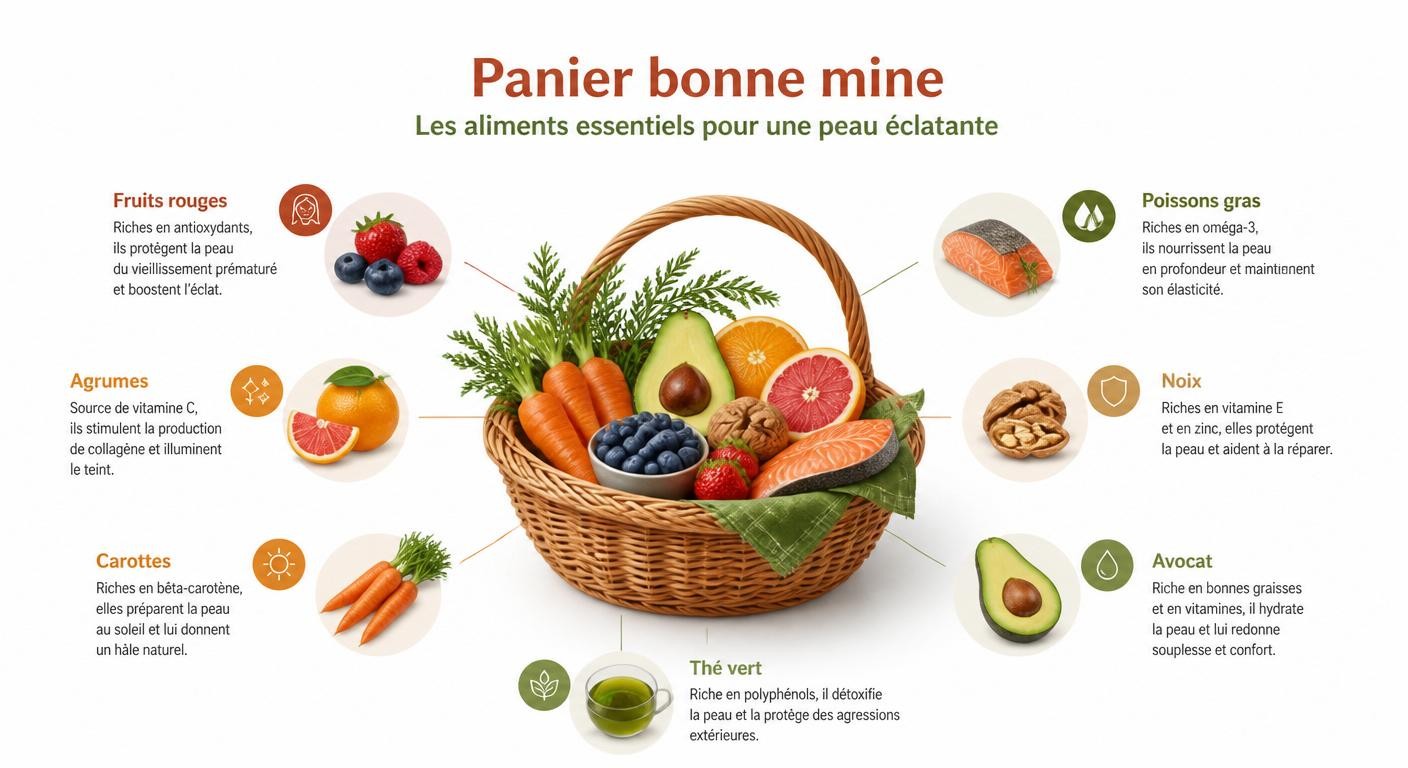 Infographie des aliments bonne mine pour une peau éclatante