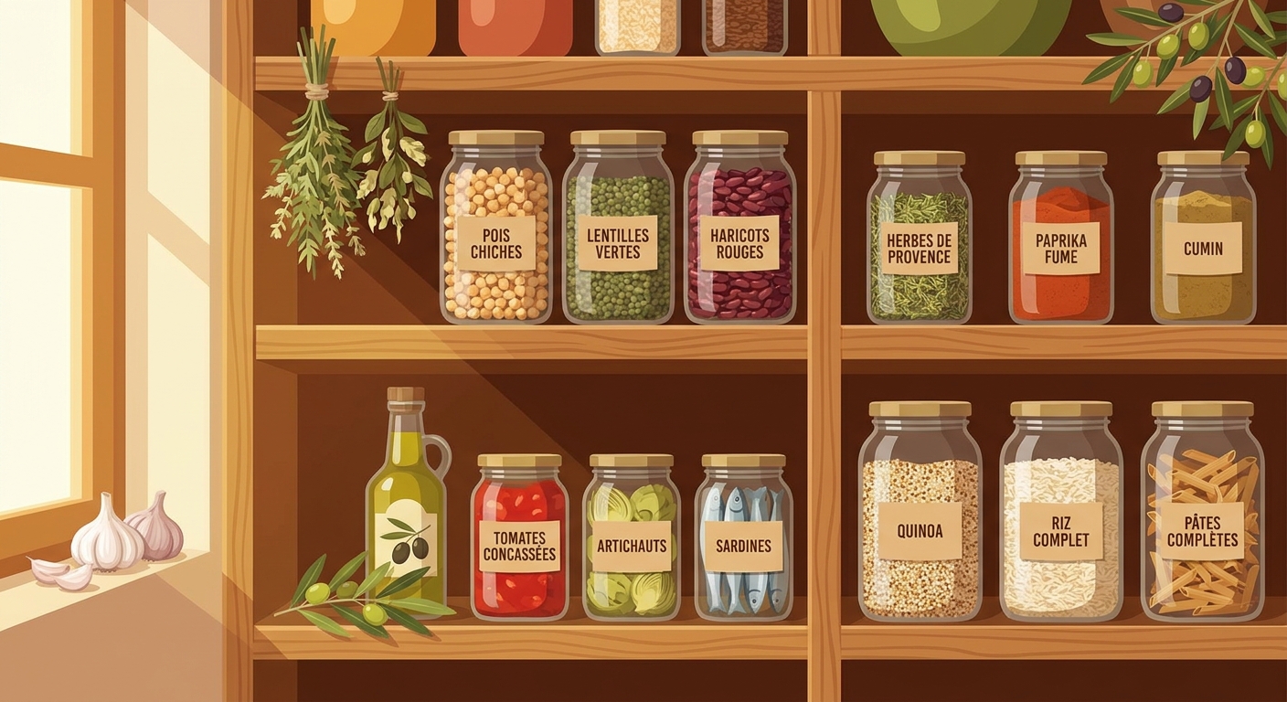 Infographie du placard idéal pour recettes flexitariennes rapides