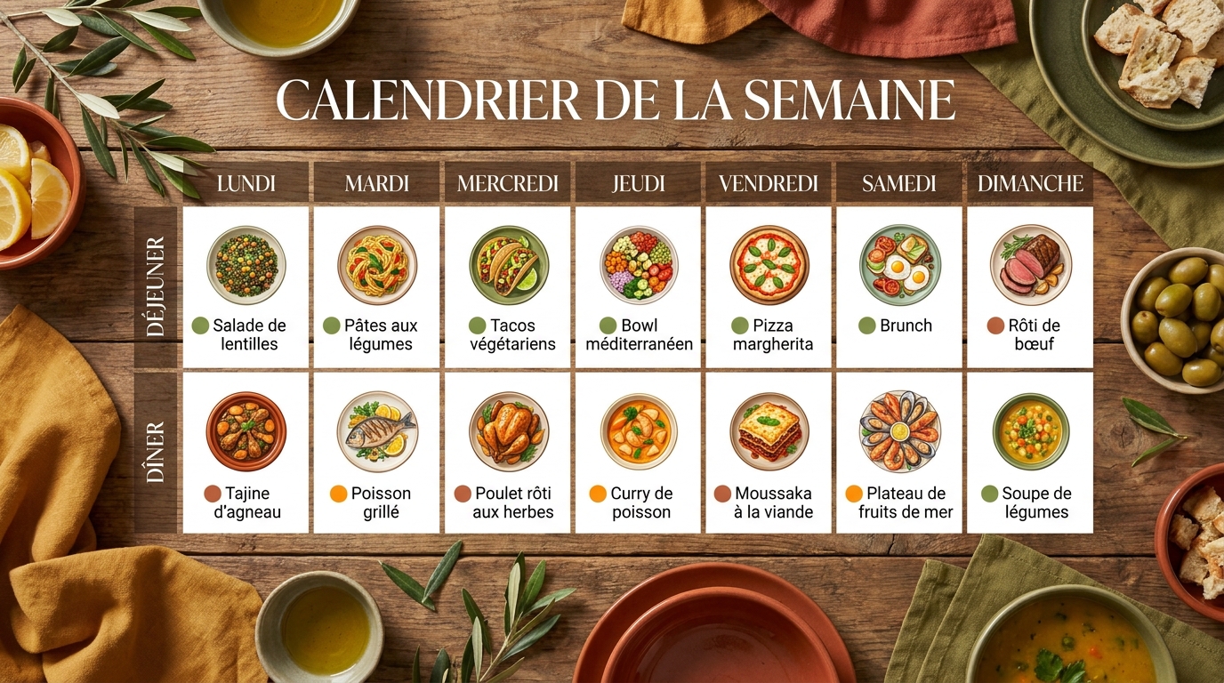 Infographie du menu flexitarien hebdomadaire pour une famille de 4 personnes