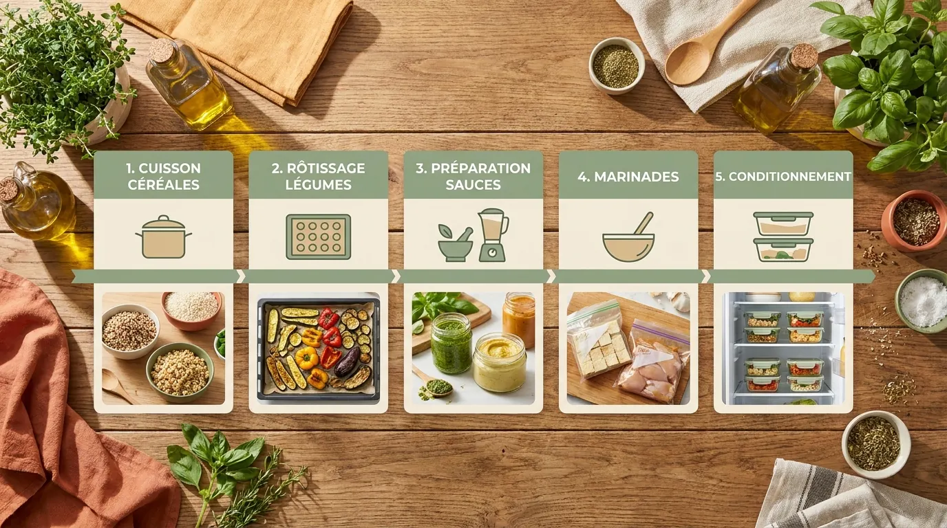 Infographie du batch cooking flexitarien en 2 heures