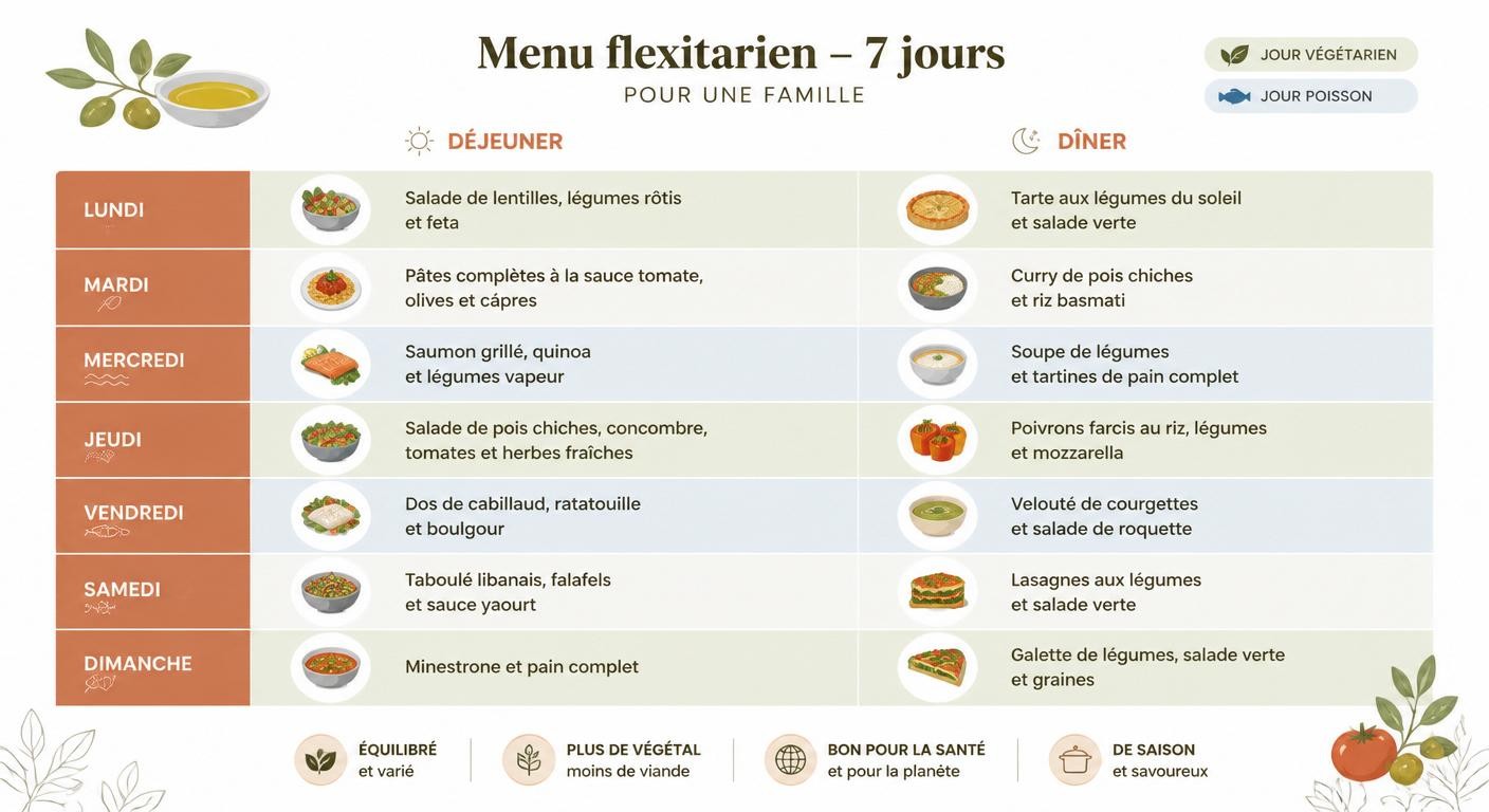 Infographie du menu flexitarien sur 7 jours pour une famille
