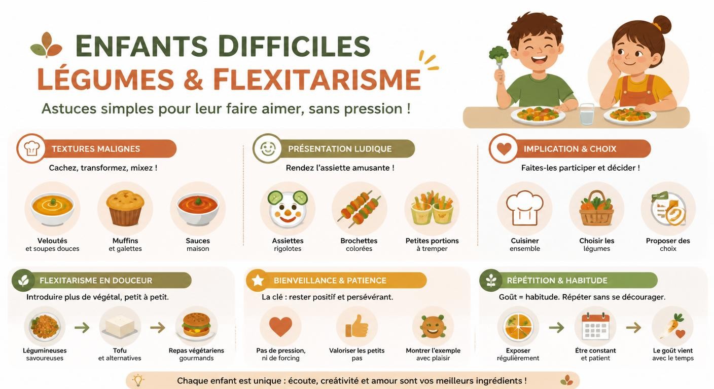 Infographie d'astuces pour faire aimer les légumes aux enfants difficiles