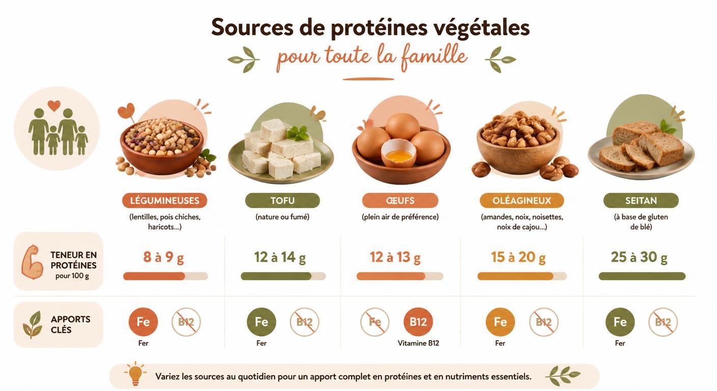 Infographie comparant les sources de protéines végétales pour la famille