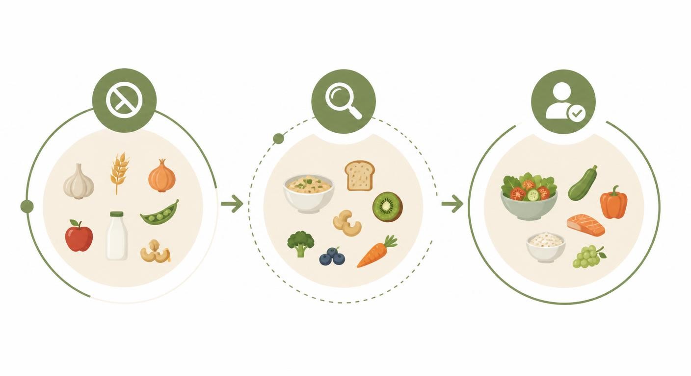 Infographie des trois phases du régime pauvre en FODMAP