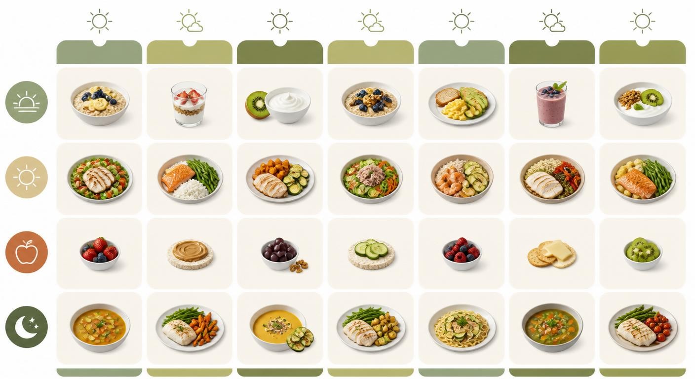 Infographie d'un menu semaine pour côlon irritable pauvre en FODMAP