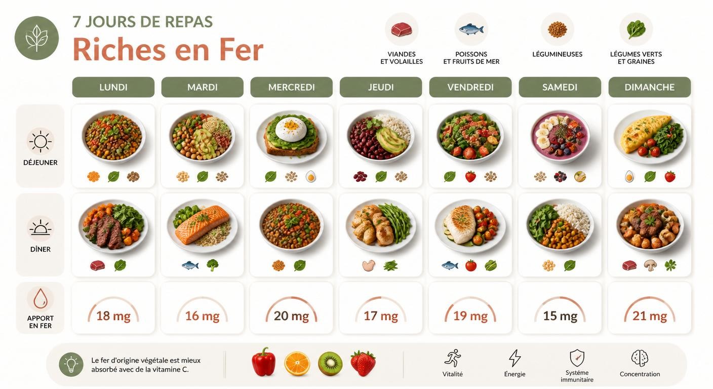 Infographie du plan de 7 jours de repas riches en fer