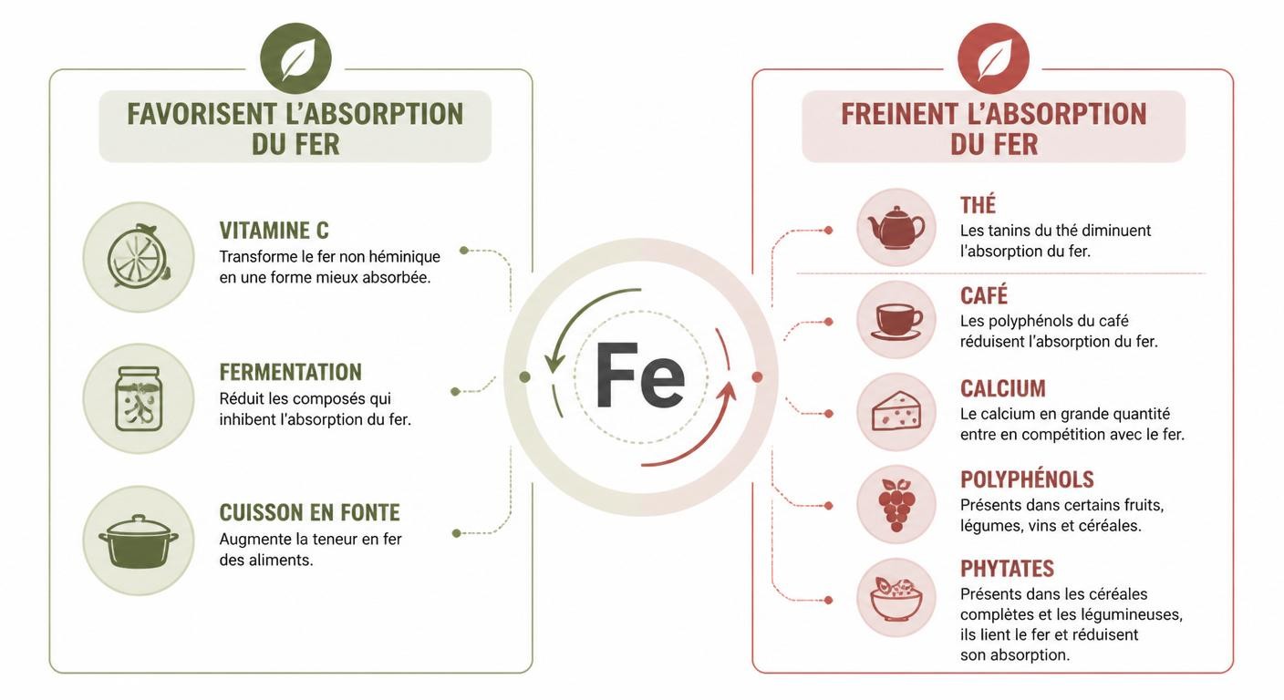 Infographie des synergies et freins à l'absorption du fer alimentaire