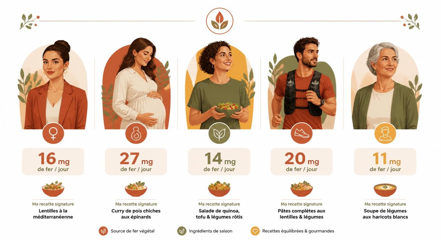 Infographie des cinq profils et leurs besoins en fer associés