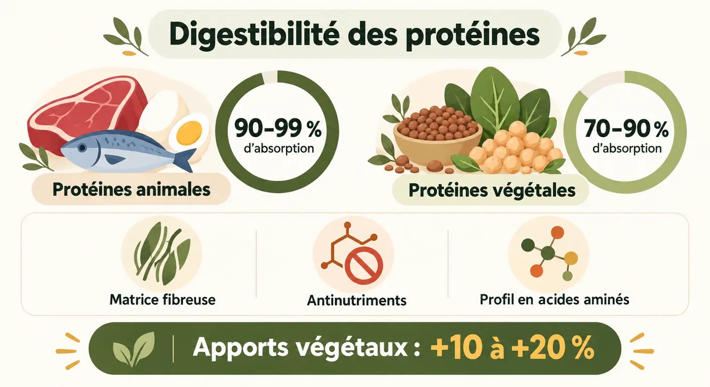 Pourquoi les protéines végétales demandent une quantité supérieure : digestibilité, matrice fibreuse et antinutriments