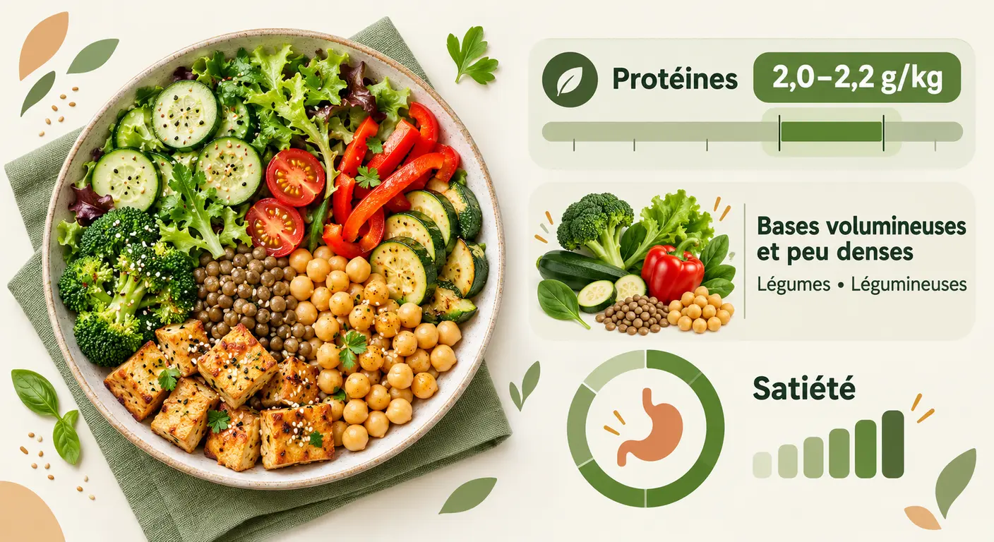 Maintenir 2,0 à 2,2 g/kg de protéines en sèche végane avec des bases volumineuses et rassasiantes