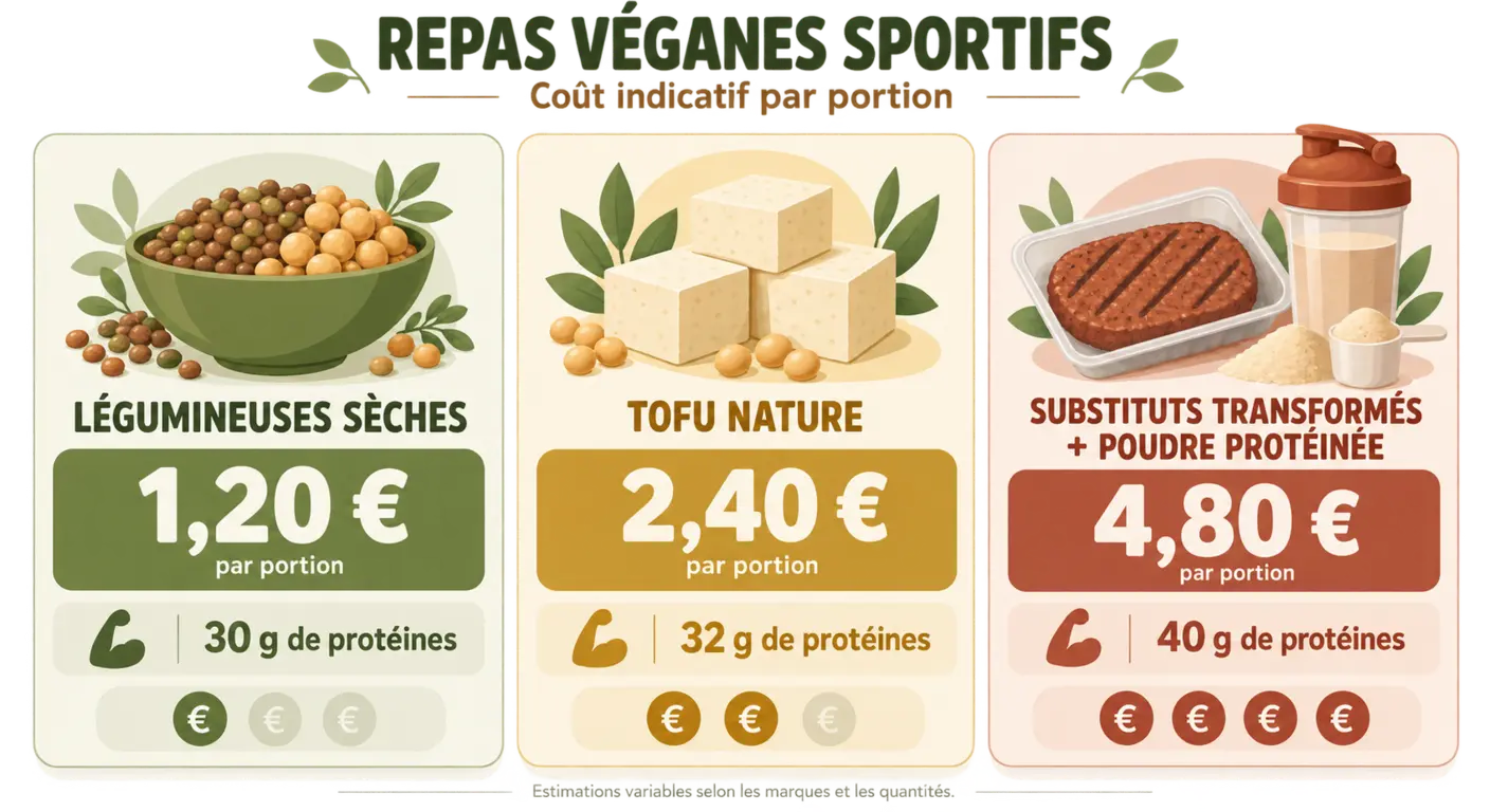 Coût indicatif par portion de trois profils de repas véganes sportifs