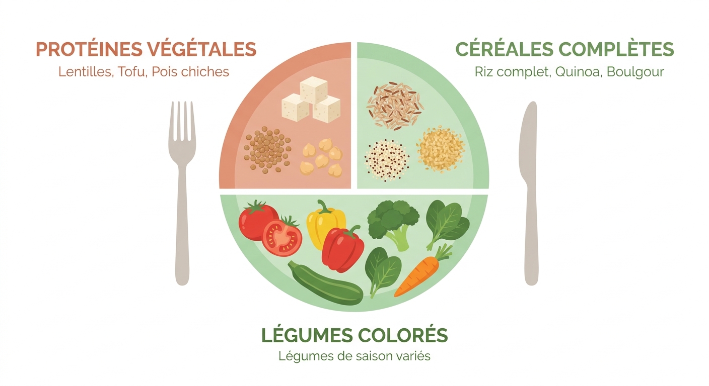 Infographie de l'assiette végétarienne équilibrée pour toute la famille