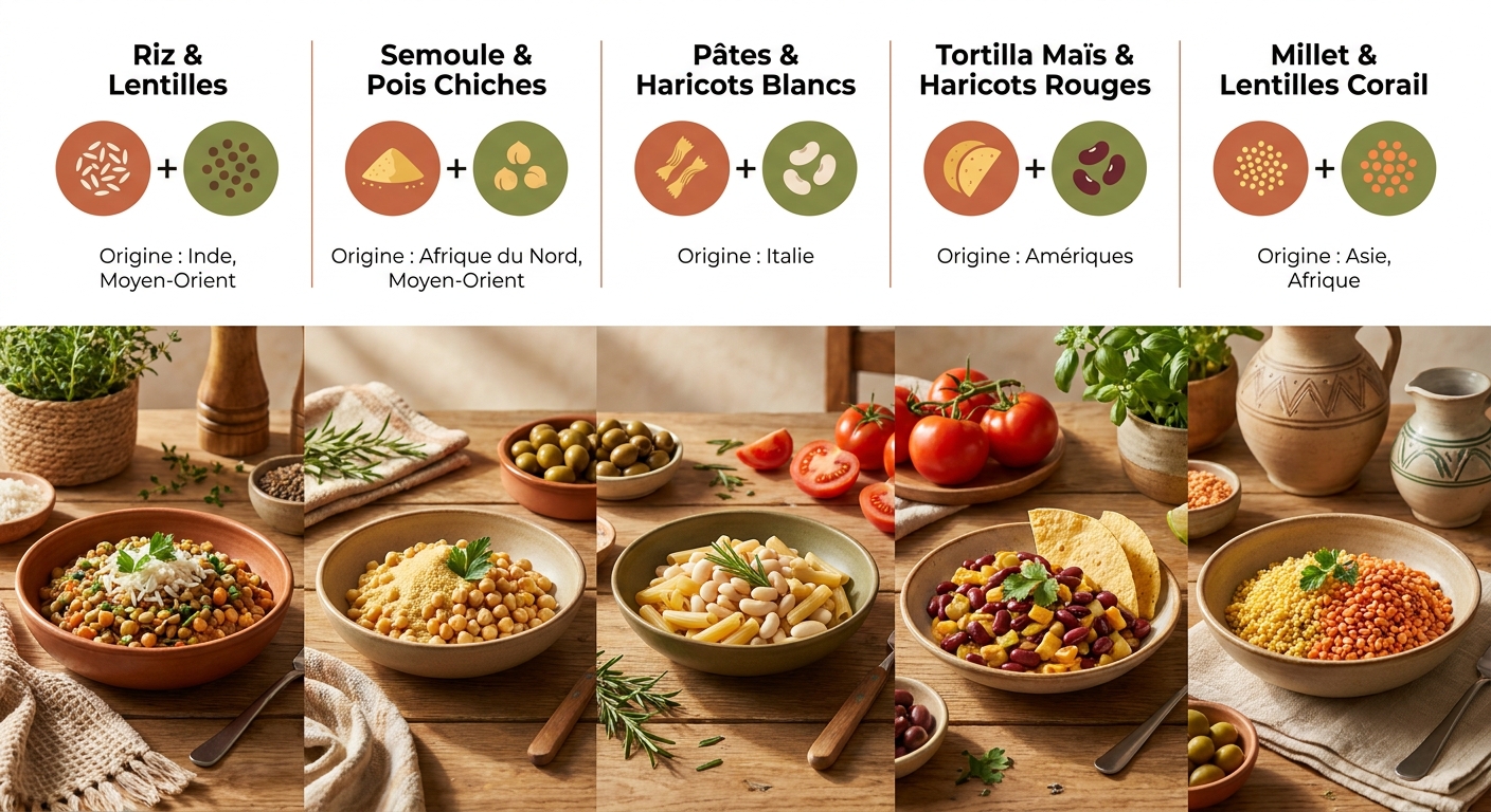 Infographie des 5 duos céréales-légumineuses incontournables