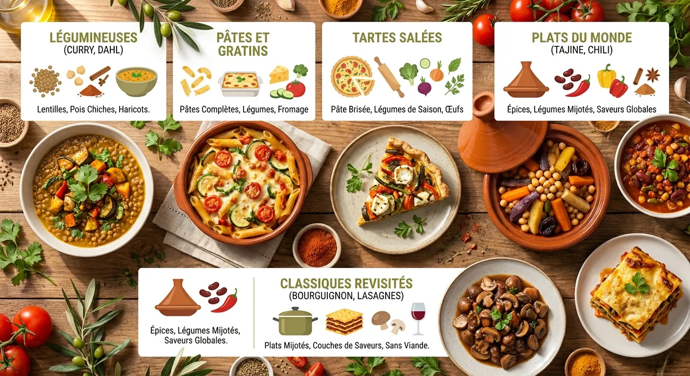 Infographie des 5 familles de recettes végétariennes pour la famille