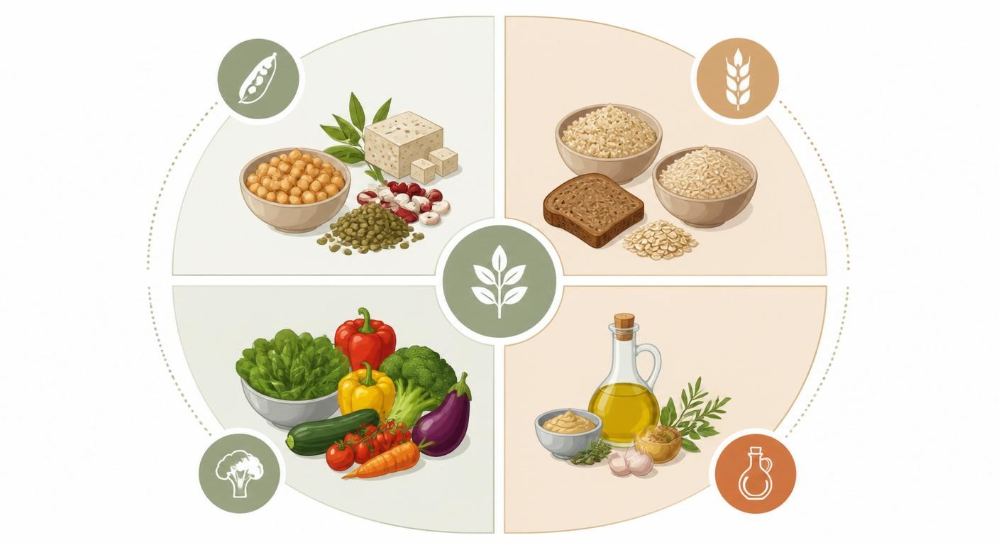 Infographie des 4 piliers d'un dîner végétarien équilibré en 20 minutes