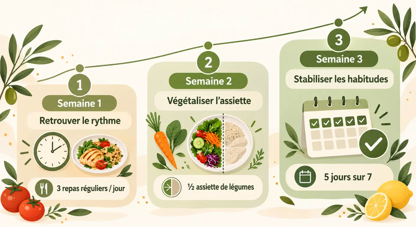 Infographie des trois premières semaines de redémarrage après un arrêt prolongé