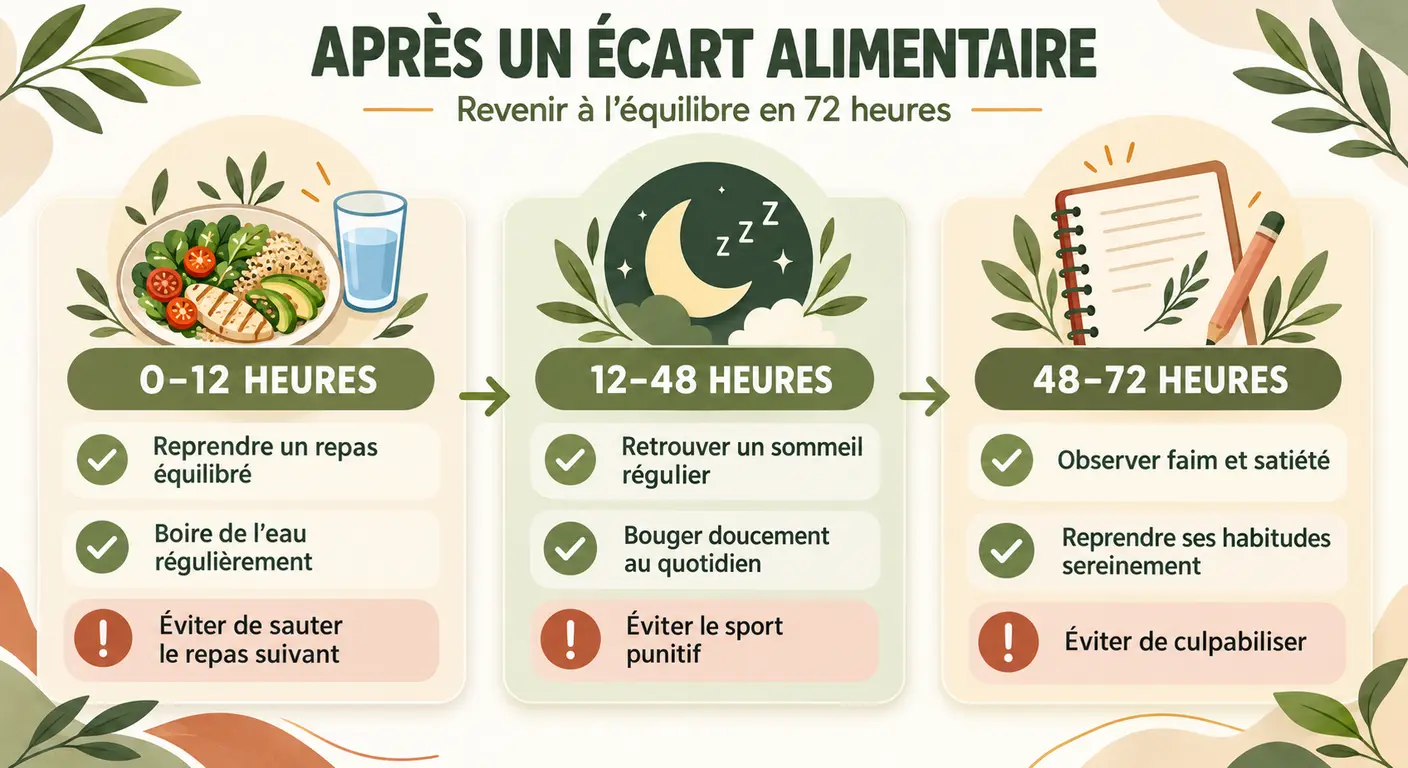 Chronologie du protocole de reprise en trois fenêtres sur 72 heures