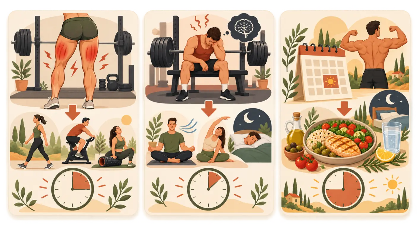 Trois scénarios de récupération active en musculation avec la consigne recommandée