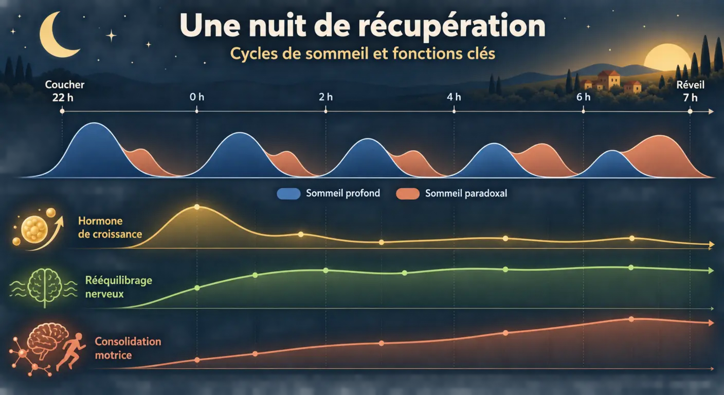 Infographie des processus de récupération pendant le sommeil du sportif