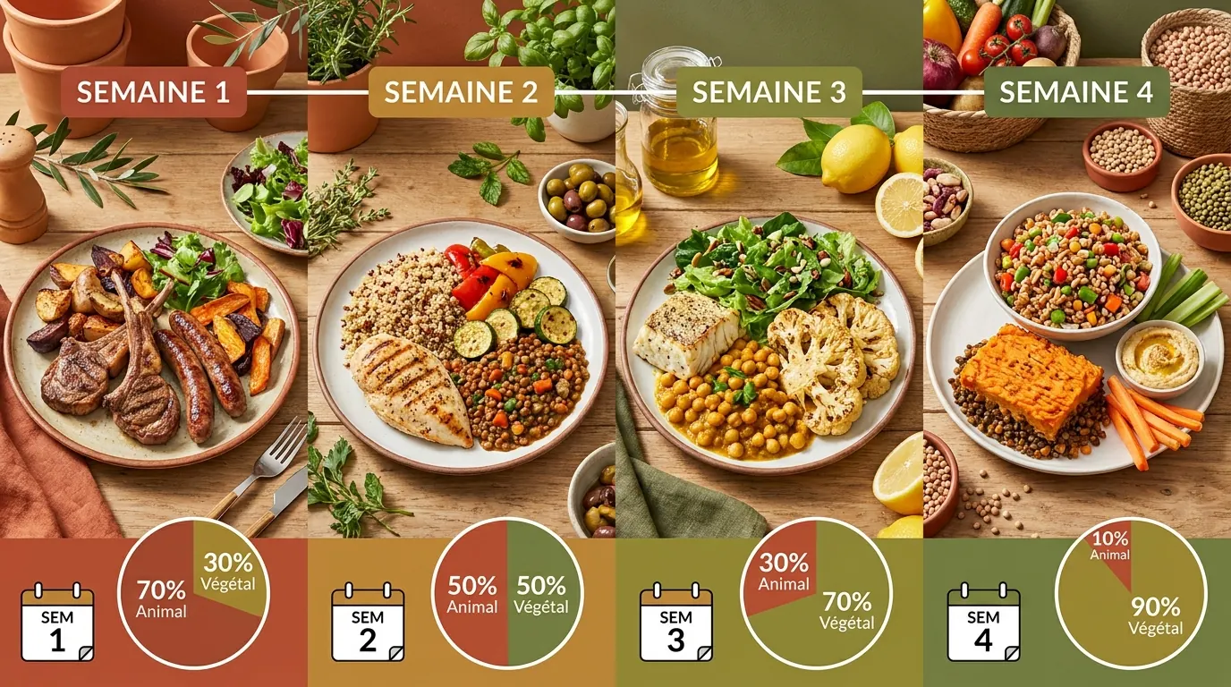 Infographie du plan de transition flexitarienne sur quatre semaines