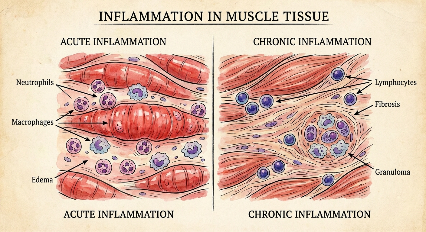 Différence entre inflammation aiguë et chronique dans le tissu musculaire