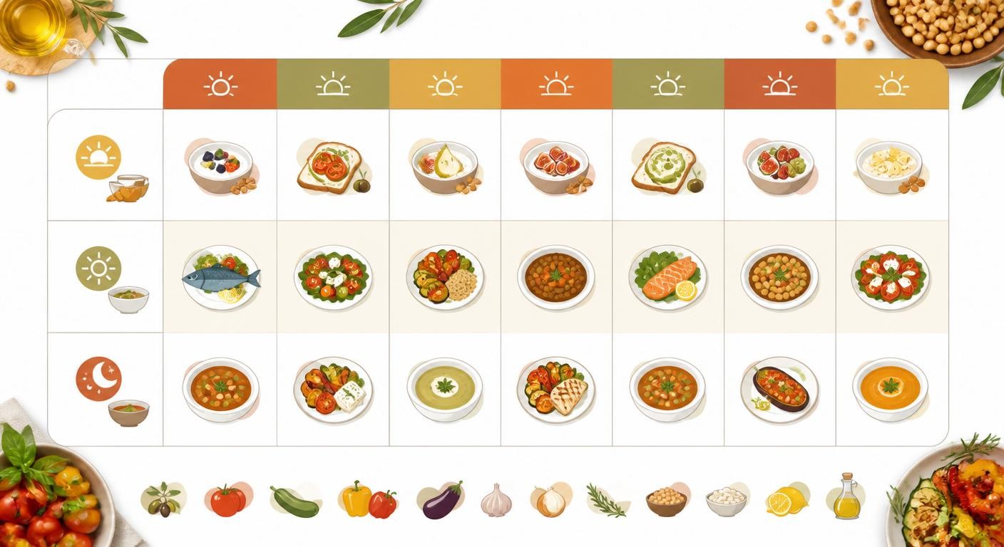 Menu régime crétois sur une semaine complète