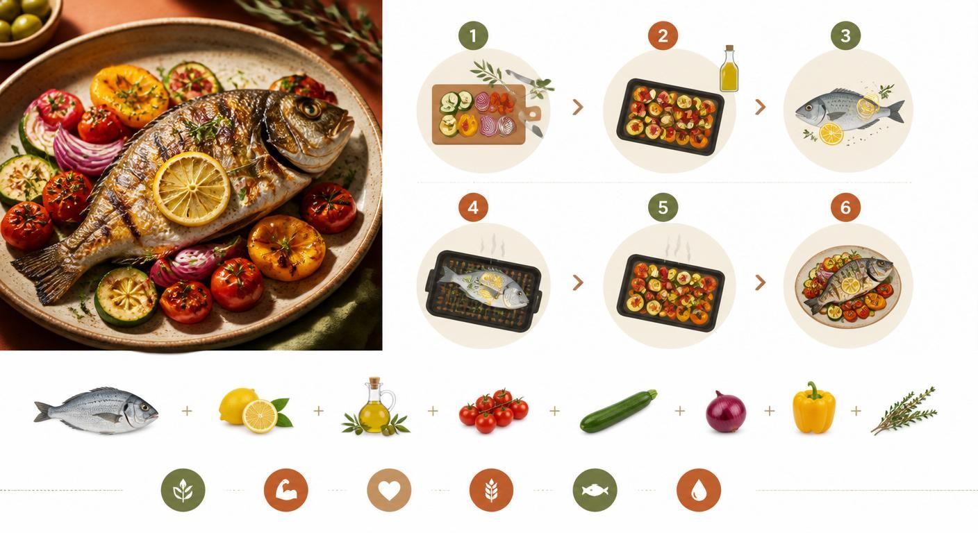 Recette crétoise facile : poisson grillé et légumes rôtis