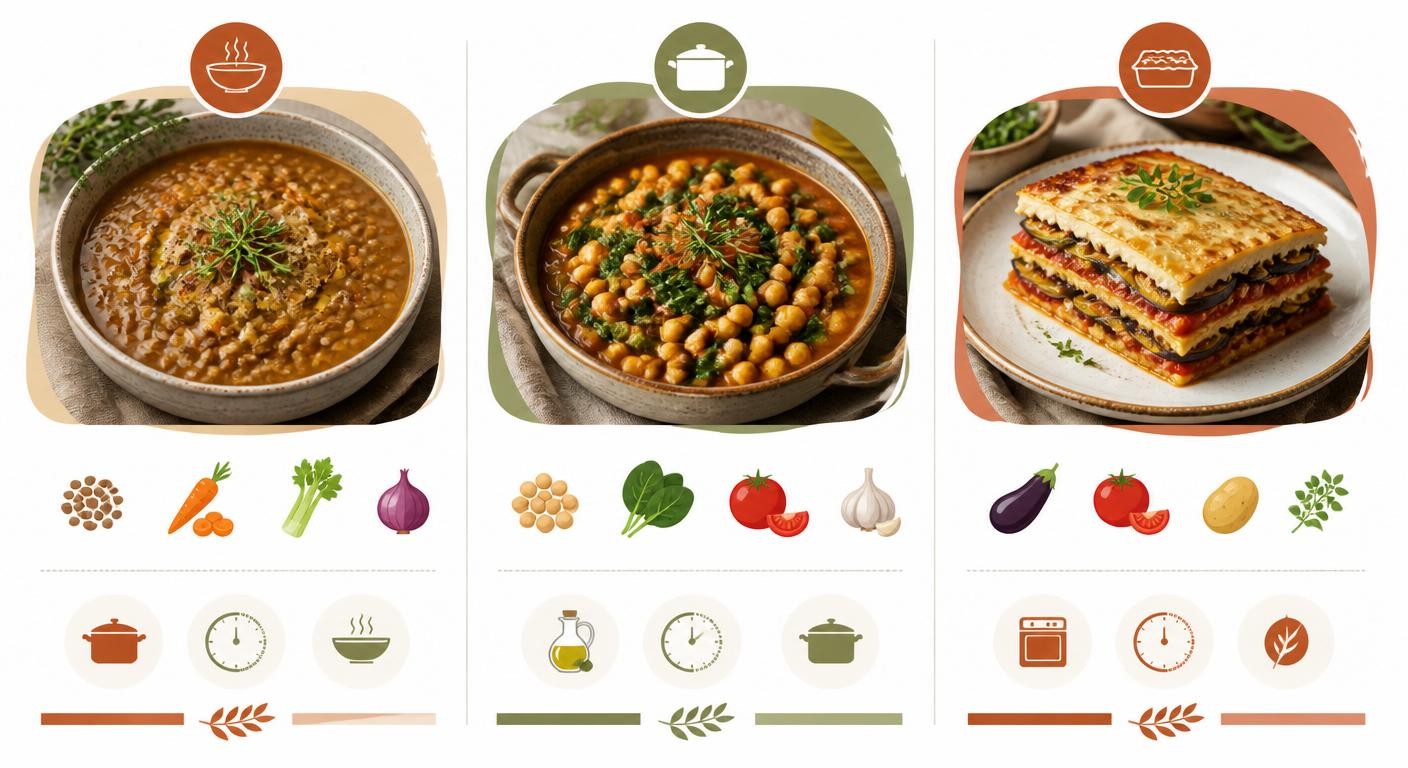 Recettes crétoises d'hiver réconfortantes : lentilles, pois chiches, moussaka végétarienne
