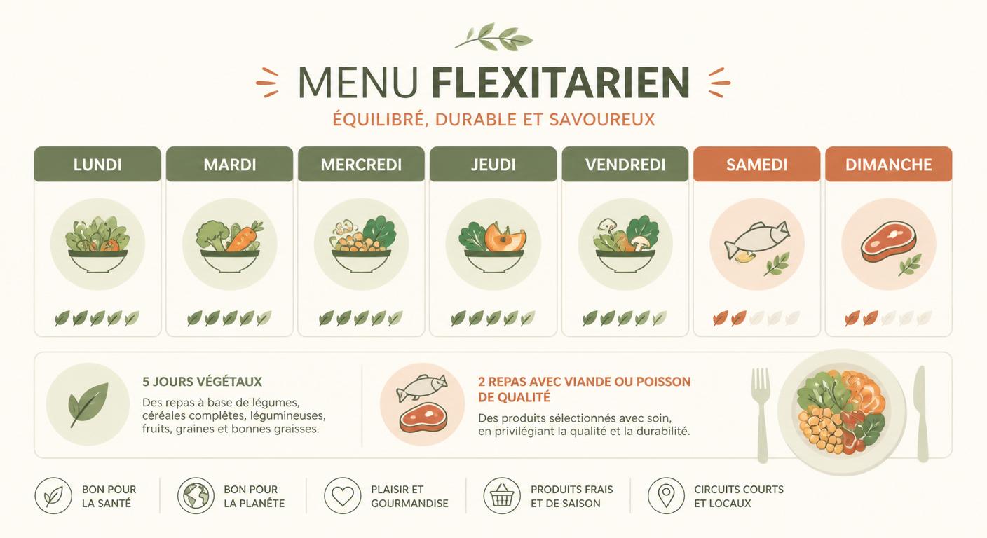 Infographie de la répartition d'un menu flexitarien sur une semaine