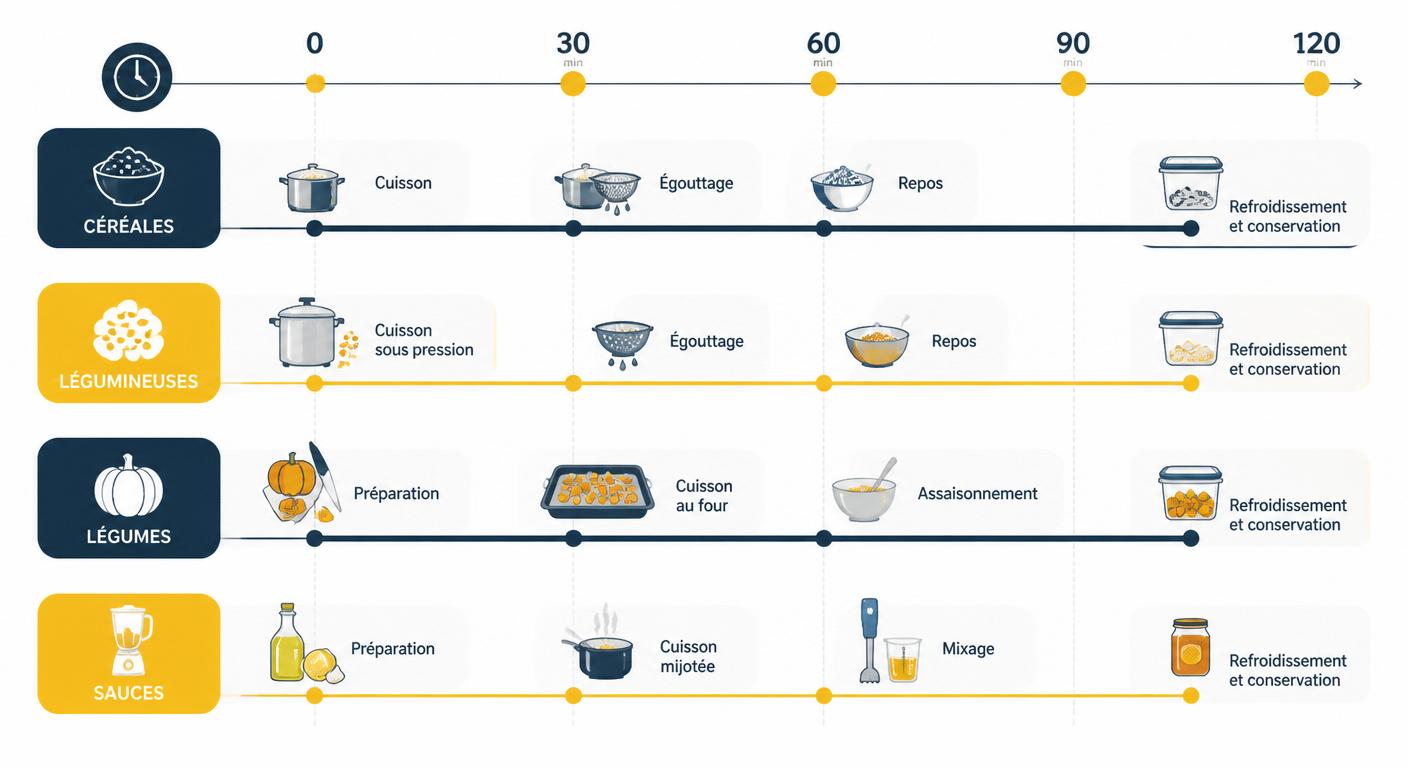 Planning de batch cooking flexitarien sur deux heures
