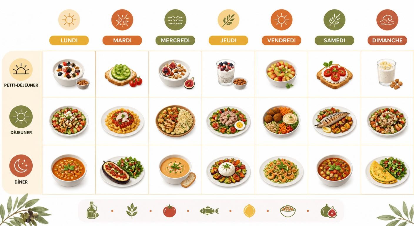 Menu type d'une semaine de régime méditerranéen pour débutant