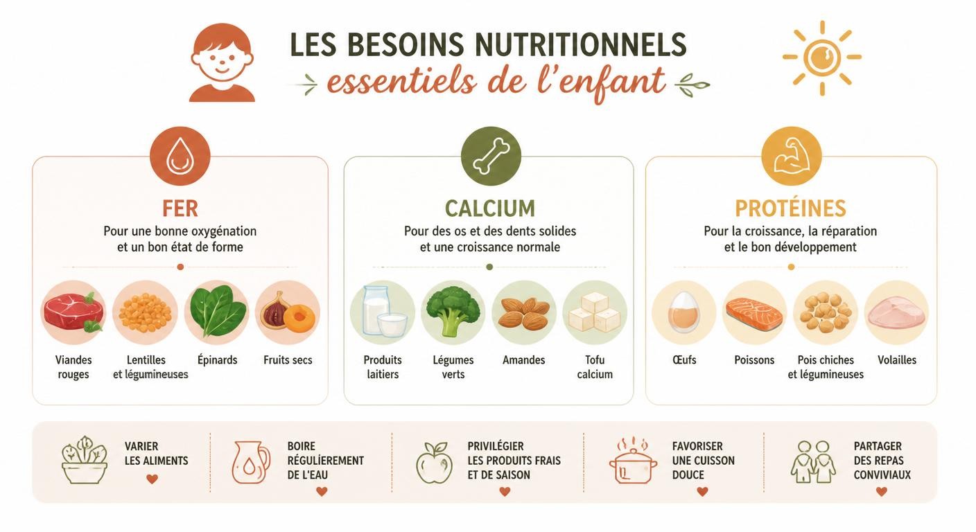Infographie des besoins nutritionnels de l'enfant et de leurs sources alimentaires