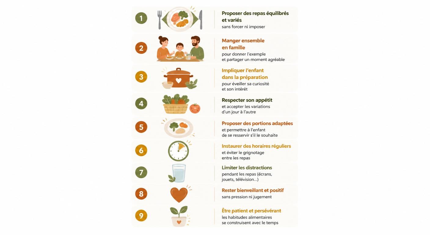 Infographie des 9 stratégies pour faire manger un enfant difficile