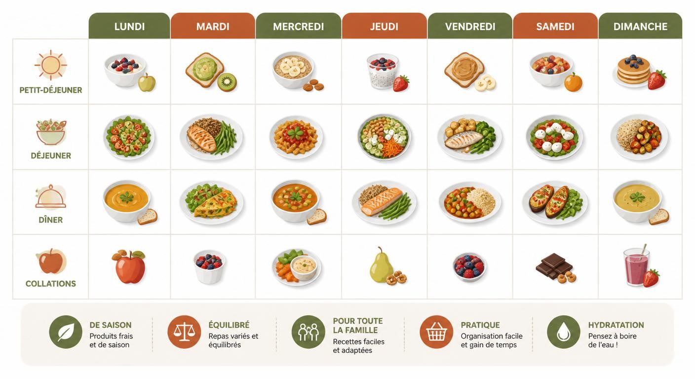 Infographie d'un menu de la semaine unique pour toute la famille