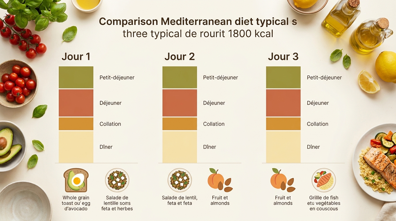 Exemple de répartition calorique sur 1800 kilocalories pour la perte de poids