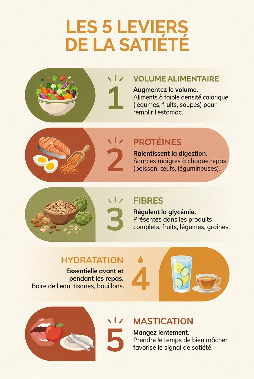 Cinq leviers pour augmenter la satiété pendant une perte de poids