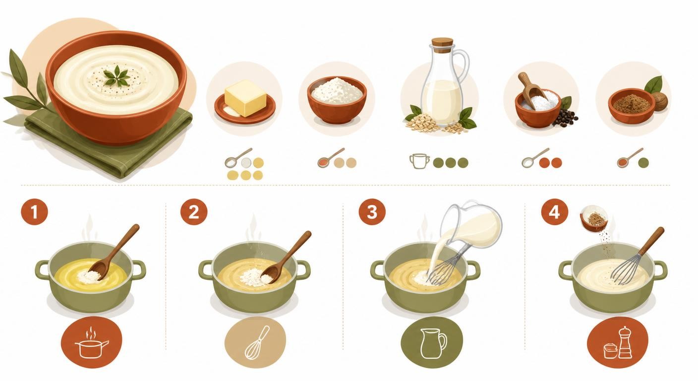 Infographie recette de la sauce blanche sans lactose étape par étape