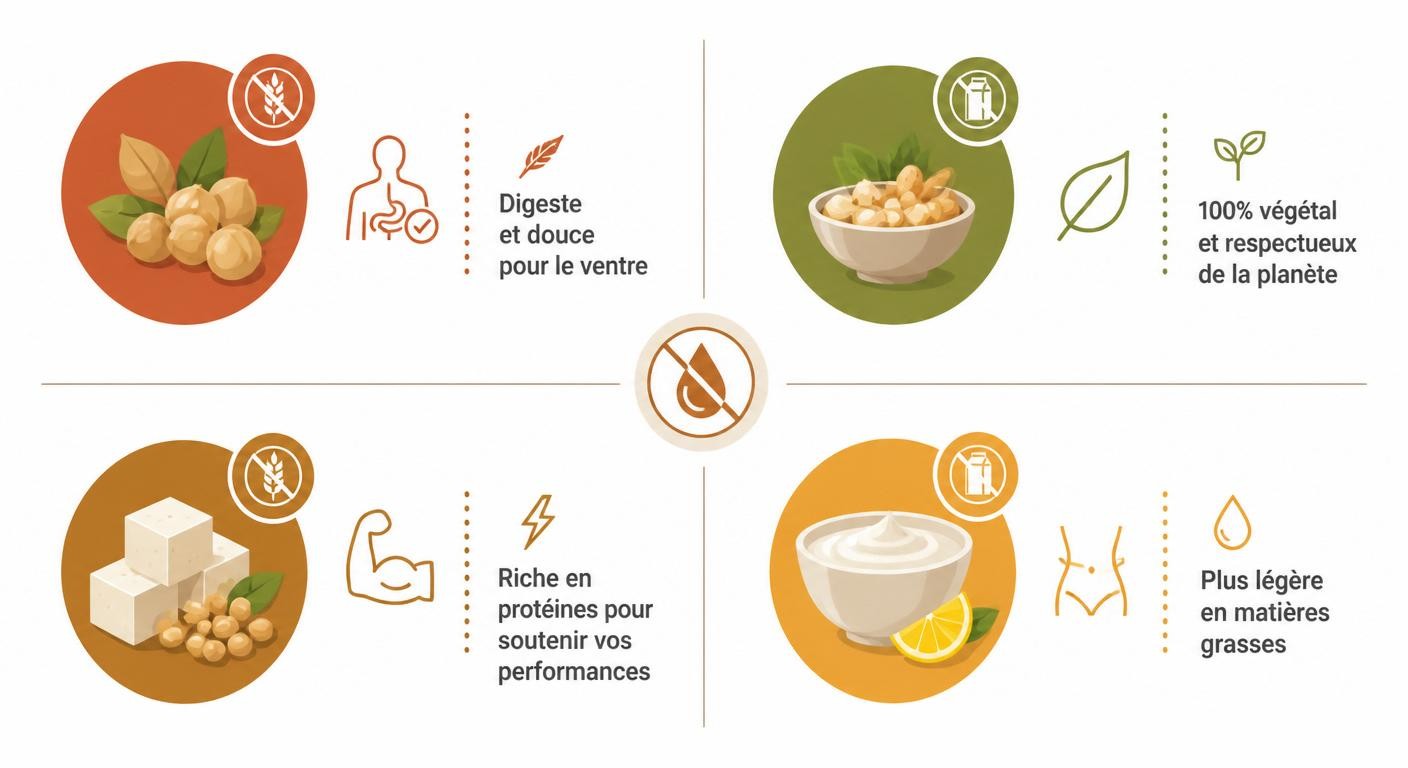 Infographie des 4 profils de sauces sans lactose adaptées à chaque besoin