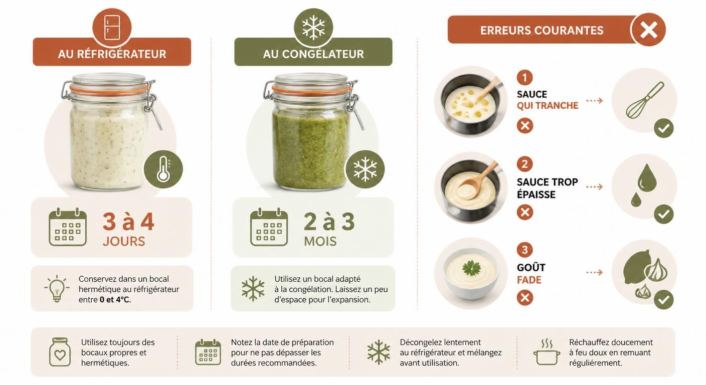 Infographie sur la conservation des sauces sans lactose maison