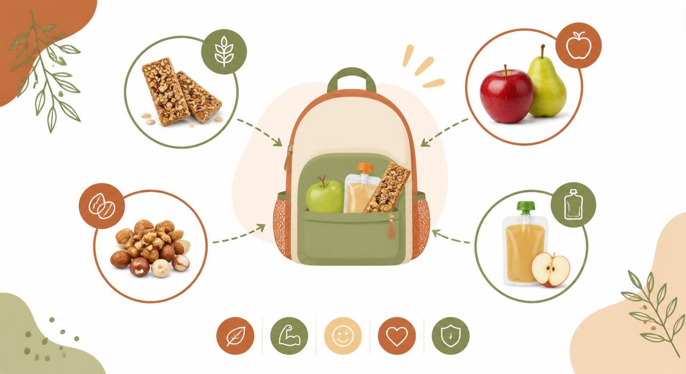 Infographie d'idées de snacks sains à emporter dans le cartable de l'enfant