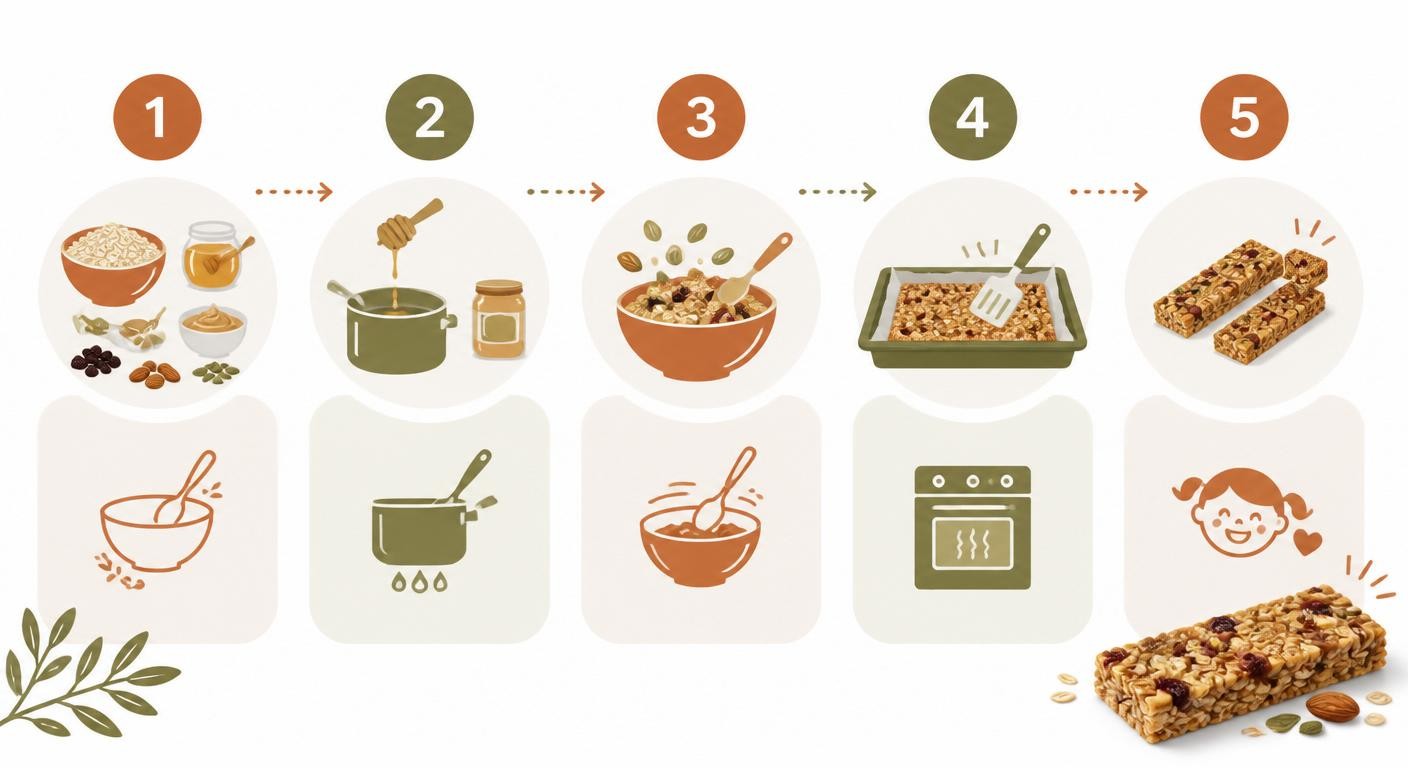 Infographie des étapes de préparation d'une barre de céréales maison