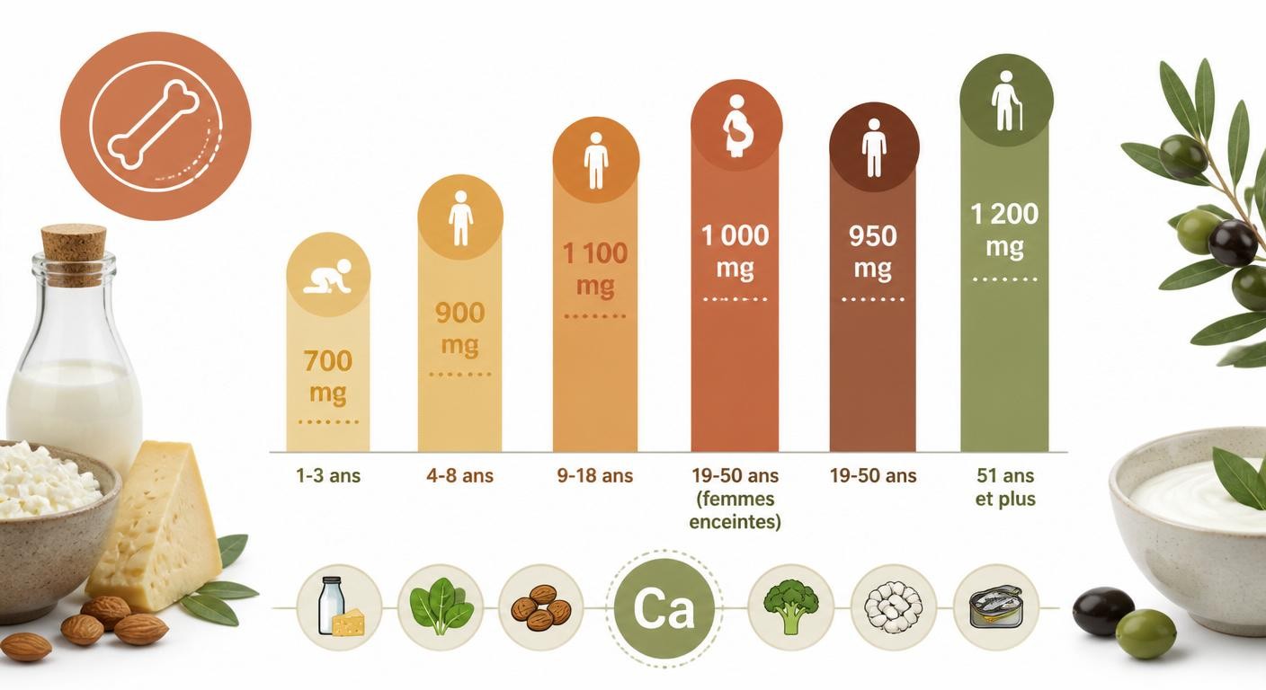 Infographie des besoins quotidiens en calcium selon l'âge