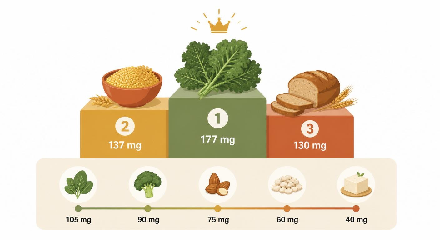 Infographie du classement des aliments végétaux les plus riches en calcium absorbable