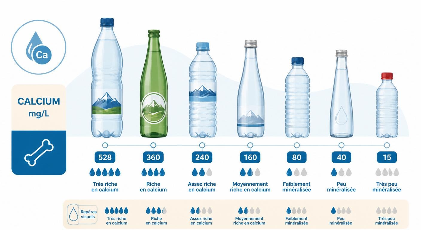 Infographie comparant la teneur en calcium des eaux minérales