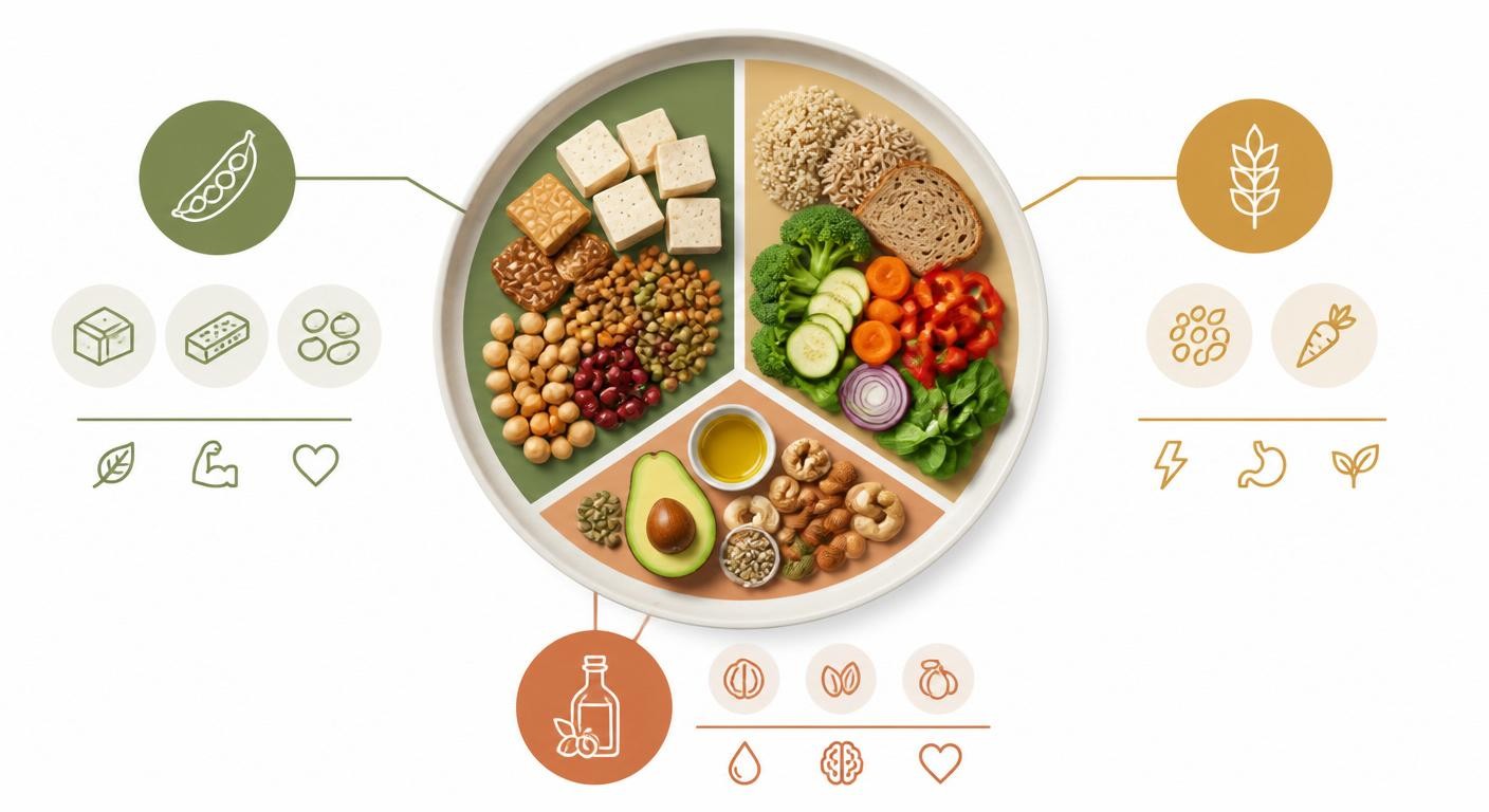 Infographie présentant les 3 piliers nutritionnels d'un repas équilibré sans viande